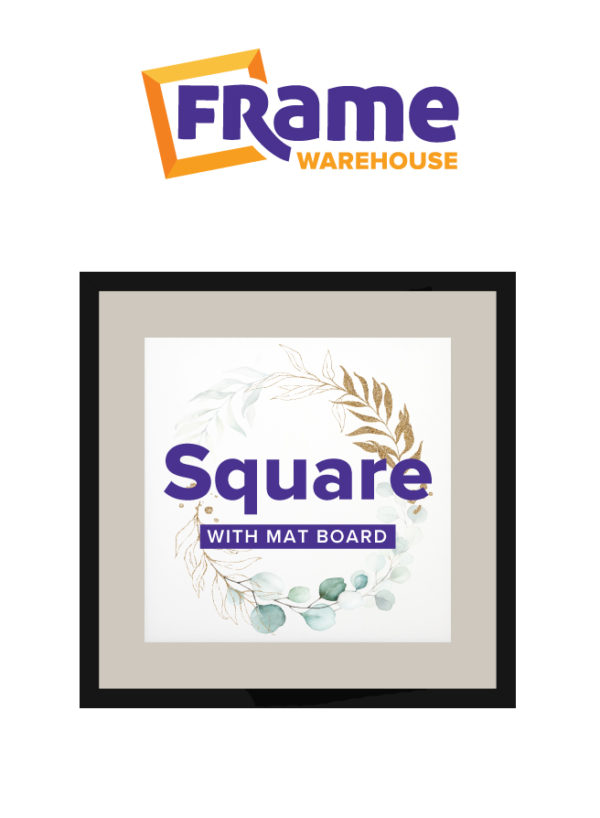 Black Slim Square Frame with Mat Board for a 22 x 22" Image