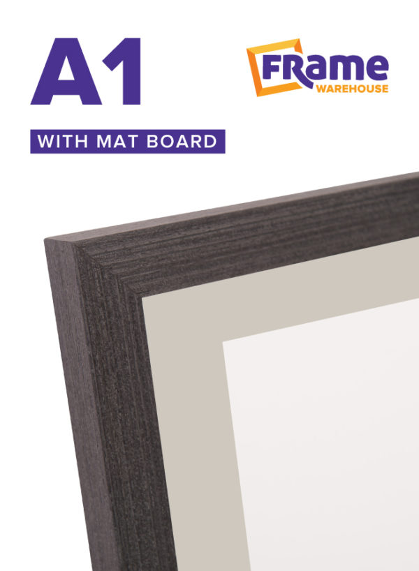 Charcoal Oak Slim Frame with Mat Board for an A1 Image