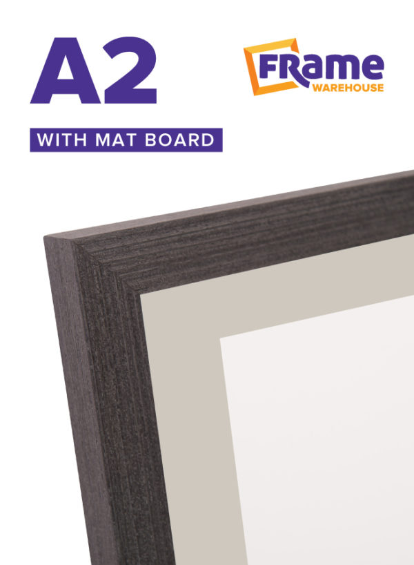 Charcoal Oak Slim Frame with Mat Board for an A2 Image