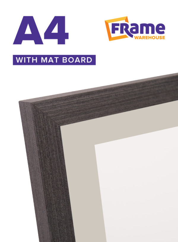 Charcoal Oak Slim Frame with Mat Board for an A4 Image