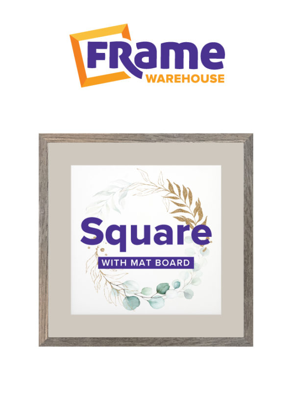 Light Grey Oak Slim Square Frame with Mat Board for a 14 x 14" Image
