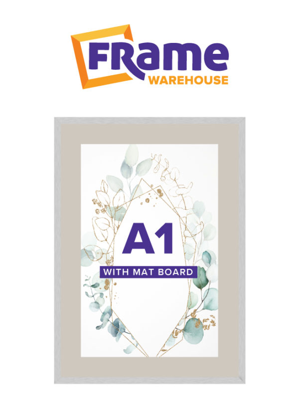 Brushed Silver Slim Frame with Mat Board for an A1 Image