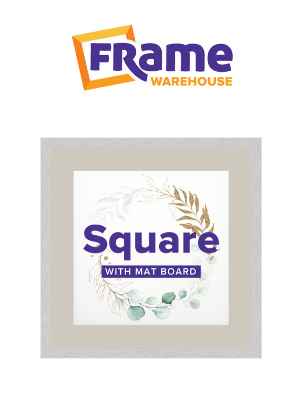 Brushed Silver Slim Square Frame with Mat Board for a 18 x 18" Image