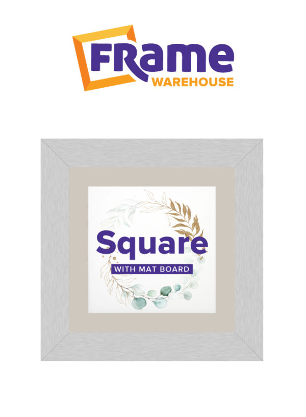 Brushed Silver Mid Square Frame with Mat Board for a 22 x 22" Image