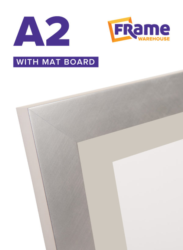 Brushed Silver Mid Frame with Mat Board for an A2 Image