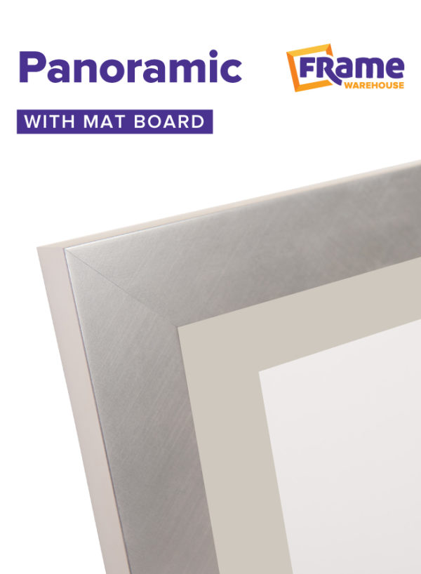 Brushed Silver Mid Panoramic Frame with Mat Board for a 700 x 250mm Image