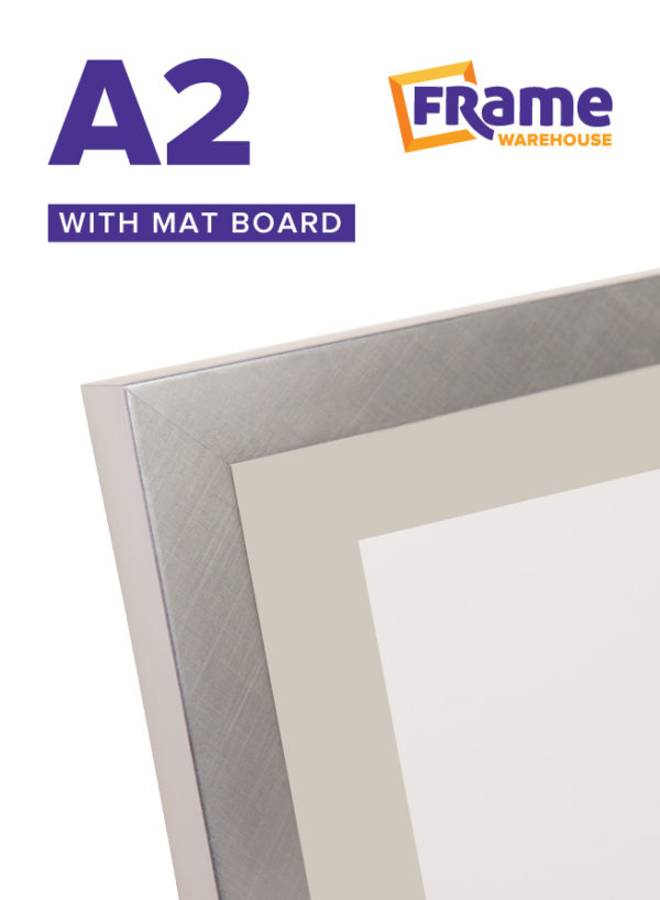 Brushed Silver Slim Frame with Mat Board for an A2 Image
