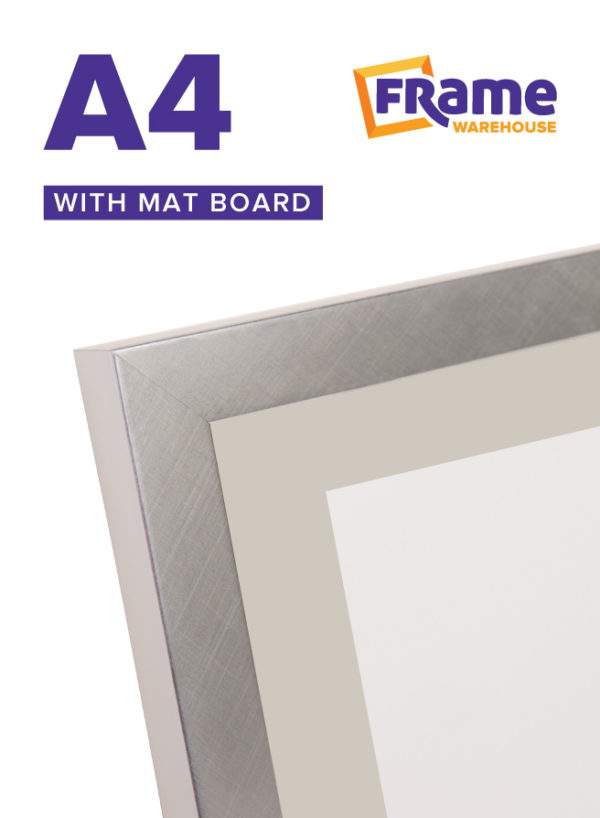Brushed Silver Slim Frame with Mat Board for an A4 Image