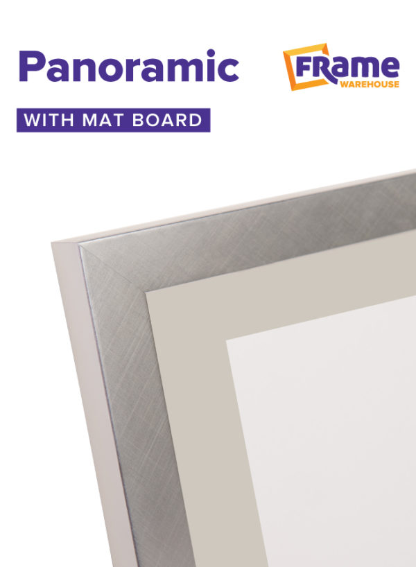 Brushed Silver Slim Panoramic Frame with Mat Board for a 700 x 250mm Image