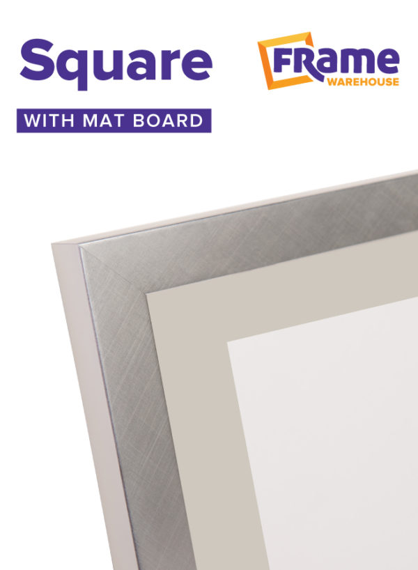 Brushed Silver Slim Square Frame with Mat Board for a 4 x 4" Image