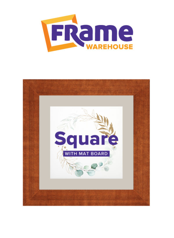 Walnut Timber Mid Square Frame with Mat Board for a 8 x 8" Image