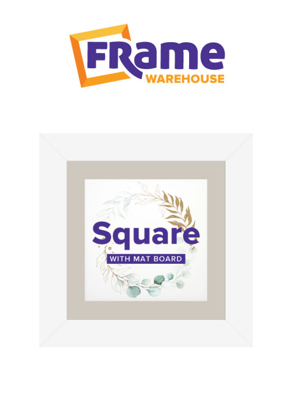 White Mid Square Frame with Mat Board for a 22 x 22" Image