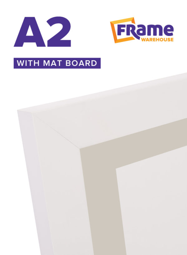White Mid Frame with Mat Board for an A2 Image