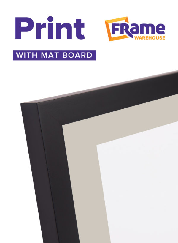 Black Slim Photo, Print or Poster Frame with Mat Board for a 12 x 6" Image