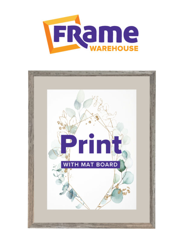 Light Grey Oak Slim Photo, Print or Poster Frame with Mat Board for a 14 x 8" Image