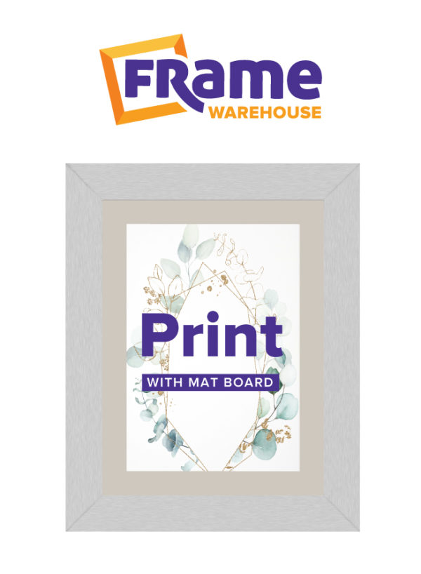 Brushed Silver Mid Photo, Print or Poster Frame with Mat Board for a 12 x 6" Image