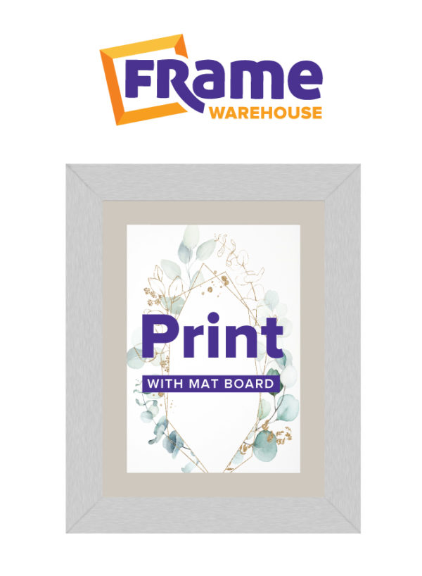 Brushed Silver Mid Photo, Print or Poster Frame with Mat Board for a 10 x 4" Image