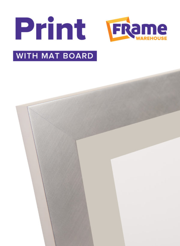 Brushed Silver Mid Photo, Print or Poster Frame with Mat Board for a 12 x 6" Image