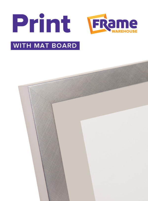 Brushed Silver Slim Photo, Print or Poster Frame with Mat Board for a 22 x 16" Image