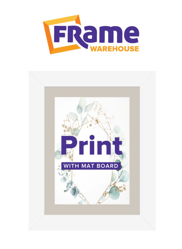 White Mid Photo, Print or Poster Frame with Mat Board for a 12 x 6" Image
