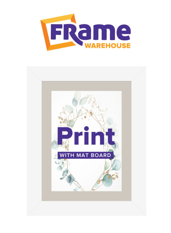 White Mid Photo, Print or Poster Frame with Mat Board for a 10 x 4" Image