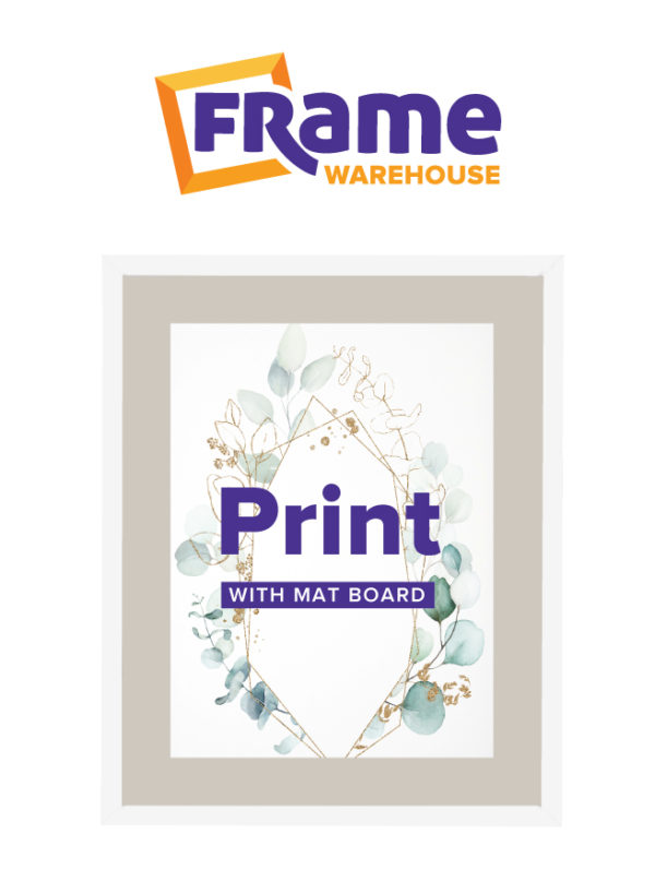 White Slim Photo, Print or Poster Frame with Mat Board for a 12 x 6" Image
