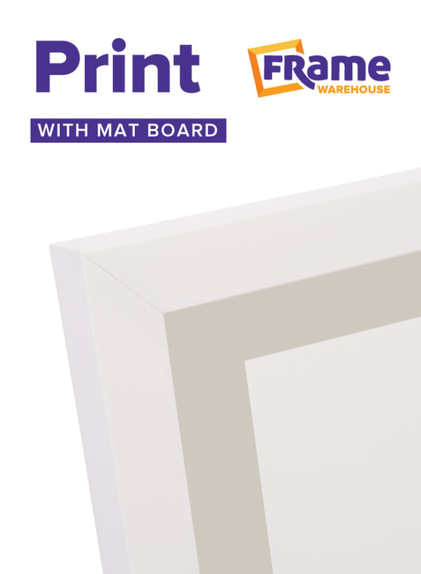 White Slim Photo, Print or Poster Frame with Mat Board for a 14 x 8" Image